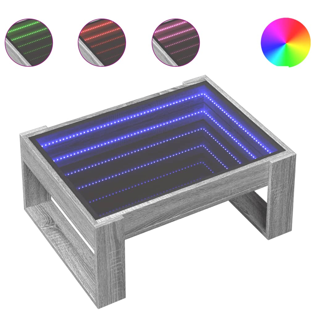 Tavolino da Salotto con LED Infinity Grigio Sonoma 70x53x30 cm | homemem39