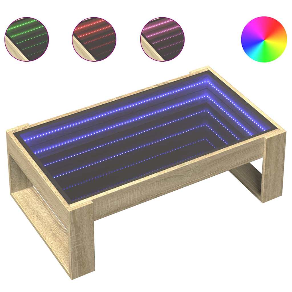 Tavolino da Salotto con LED Infinity Rovere Sonoma 90x53x30 cm | homemem39