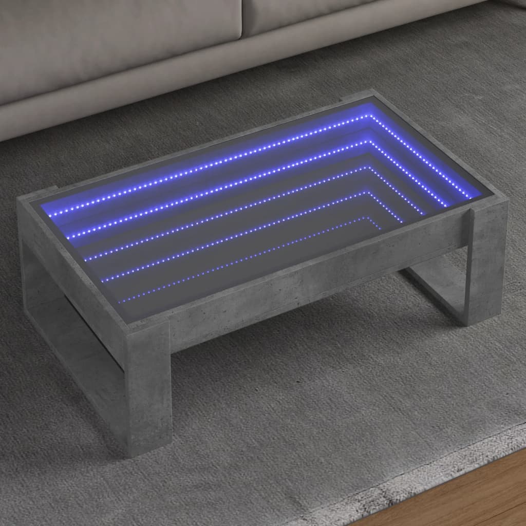 Tavolino da Salotto con LED Infinity Grigio Cemento 90x53x30 cm | homemem39