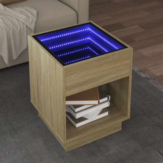 Tavolino da Salotto con LED Infinity Rovere Sonoma 40x40x50 cm | homemem39