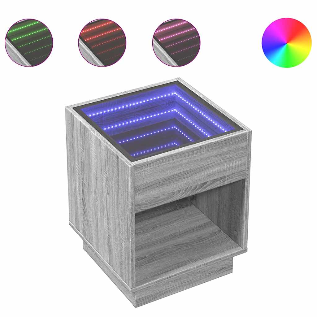 Tavolino da Salotto con LED Infinity Grigio Sonoma 40x40x50 cm | homemem39