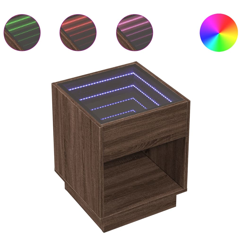 Tavolino da Salotto con LED Infinity Rovere Marrone 40x40x50 cm