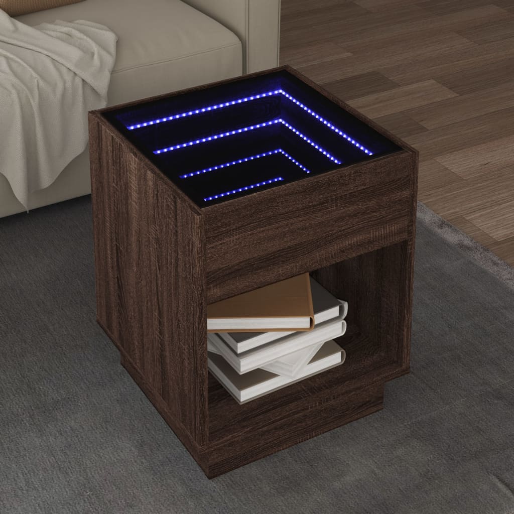 Tavolino da Salotto con LED Infinity Rovere Marrone 40x40x50 cm