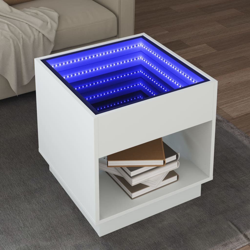 Tavolino da Salotto con LED Infinity Bianco 50x50x50 cm | homemem39