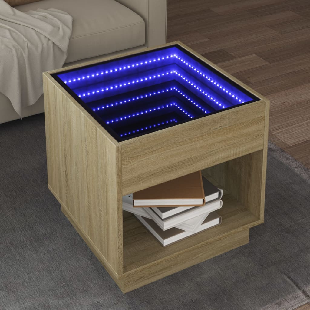 Tavolino da Salotto con LED Infinity Rovere Sonoma 50x50x50 cm | homemem39