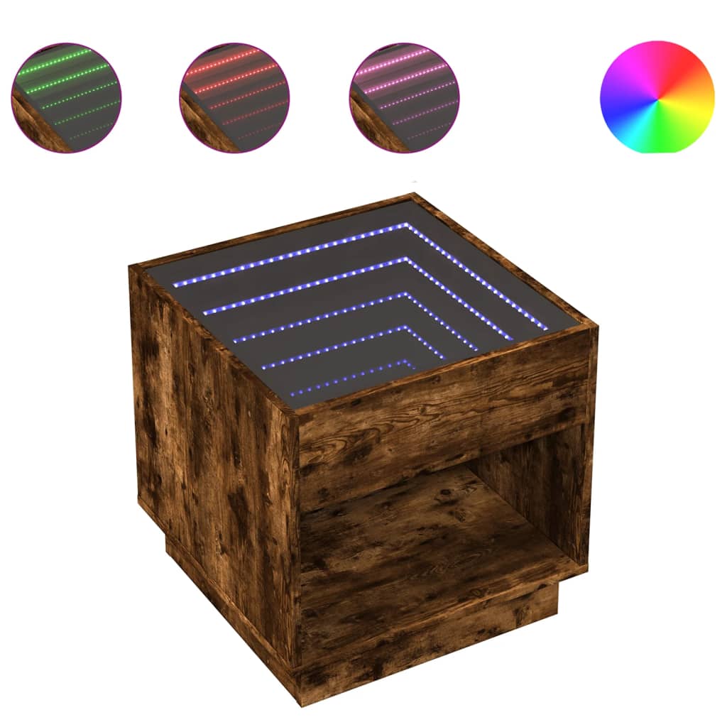 Tavolino da Salotto con LED Infinity Rovere Fumo 50x50x50 cm | homemem39