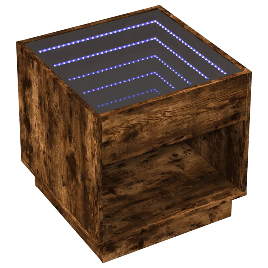 Tavolino da Salotto con LED Infinity Rovere Fumo 50x50x50 cm | homemem39