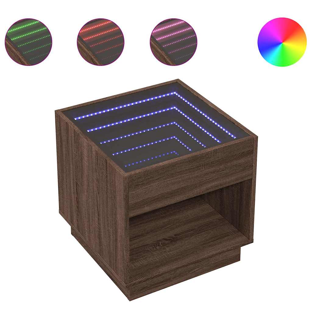 Tavolino da Salotto con LED Infinity Rovere Marrone 50x50x50 cm | homemem39