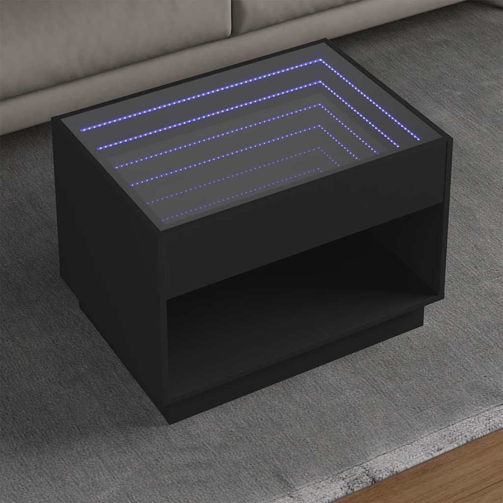 Tavolino da Salotto con LED Infinity Nero 70x50x50 cm