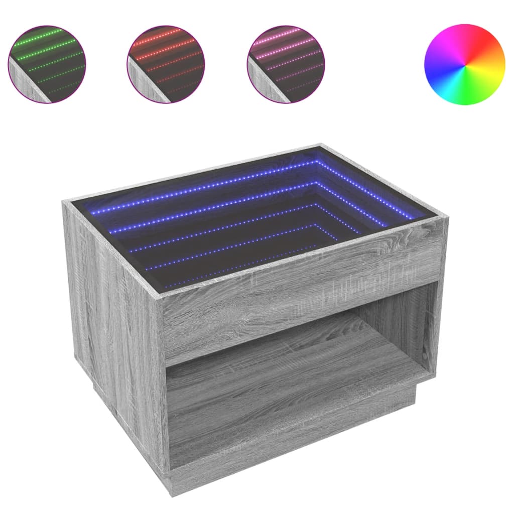 Tavolino da Salotto con LED Infinity Grigio Sonoma 70x50x50 cm | homemem39