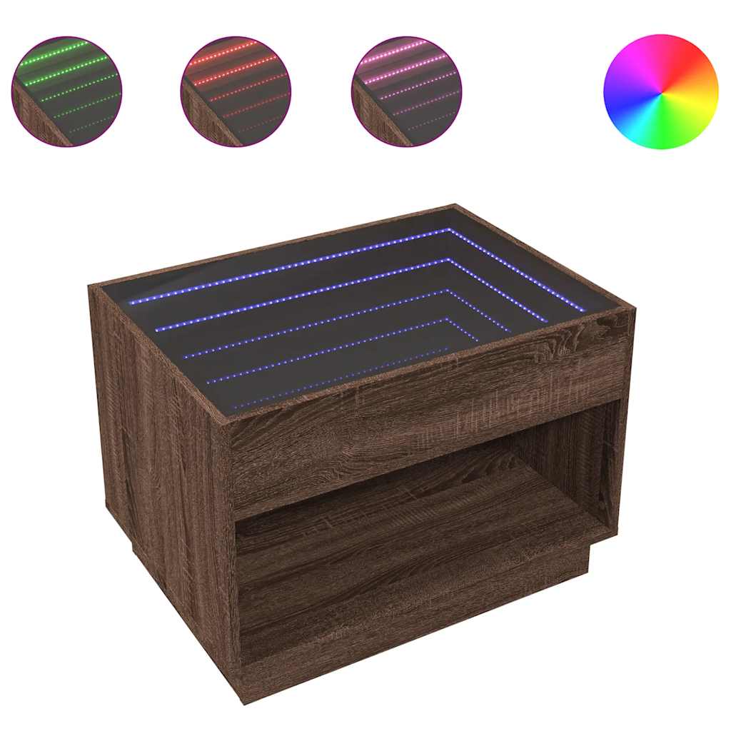 Tavolino da Salotto con LED Infinity Rovere Marrone 70x50x50 cm | homemem39