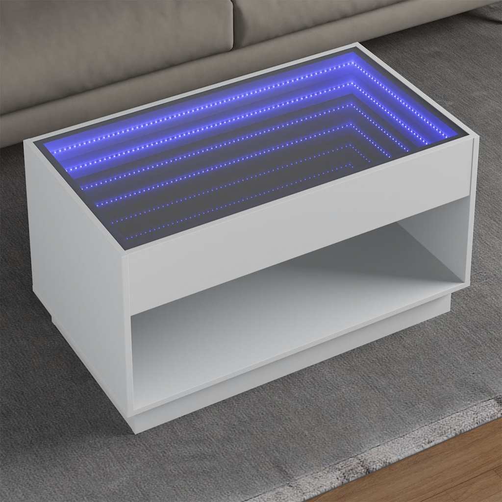 Tavolino da Salotto con LED Infinity Bianco 90x50x50 cm