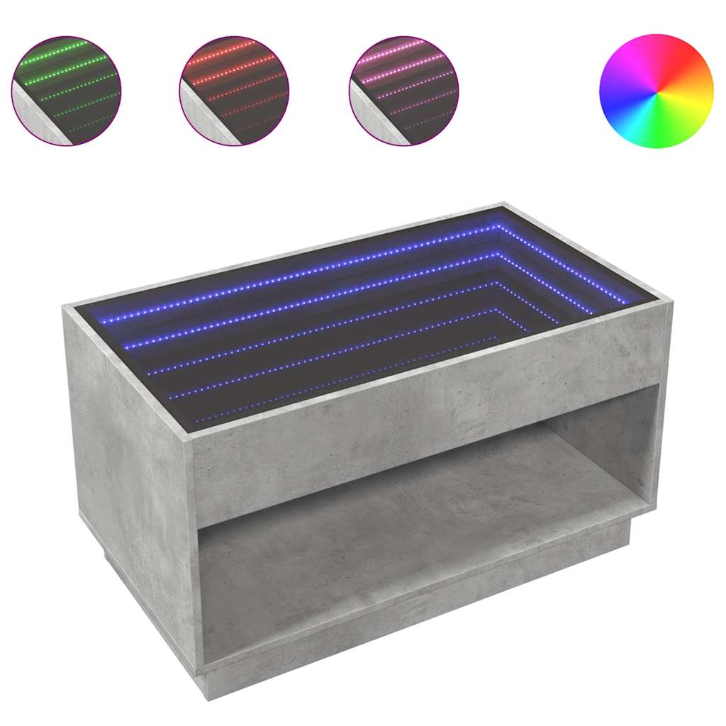 Tavolino da Salotto con LED Infinity Grigio Cemento 90x50x50 cm | homemem39
