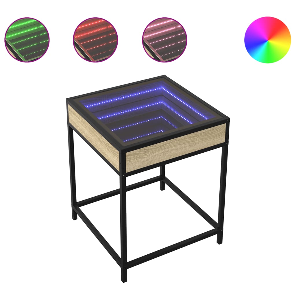 Tavolino da Salotto con LED Infinity Rovere Sonoma 40x40x51 cm | homemem39
