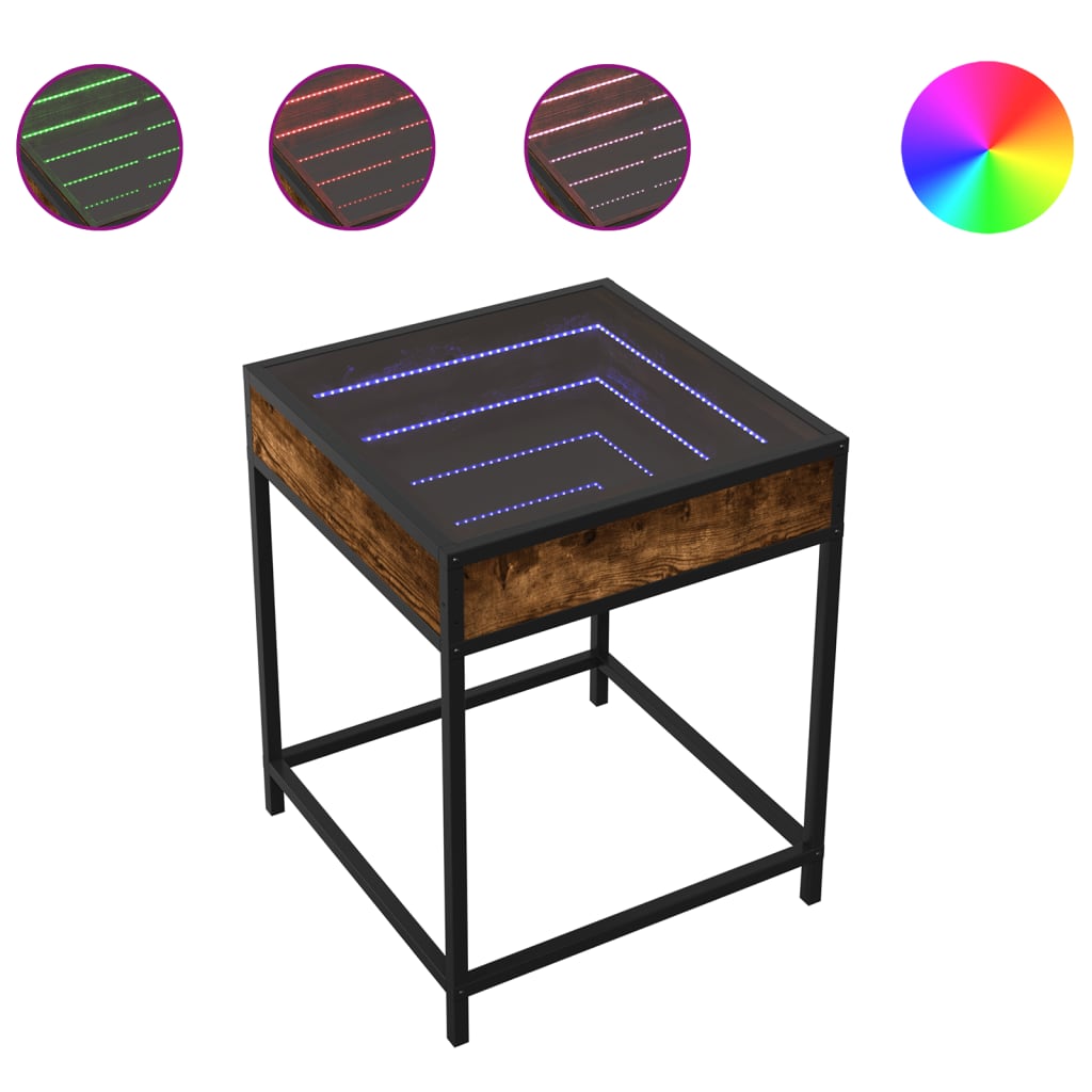 Tavolino da Salotto con LED Infinity Rovere Fumo 40x40x51 cm | homemem39