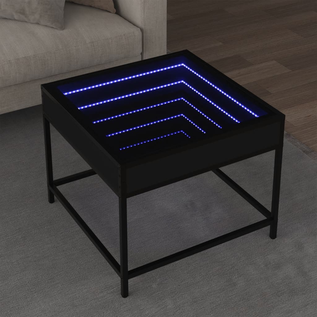 Tavolino da Salotto con LED Infinity Nero 50x50x41 cm