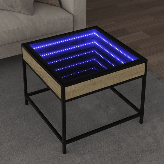 Tavolino da Salotto con LED Infinity Rovere Sonoma 50x50x41 cm