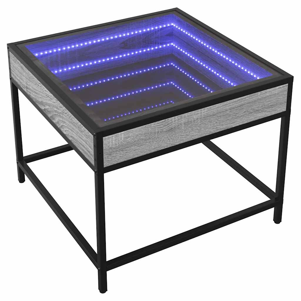 Tavolino da Salotto con LED Infinity Grigio Sonoma 50x50x41 cm