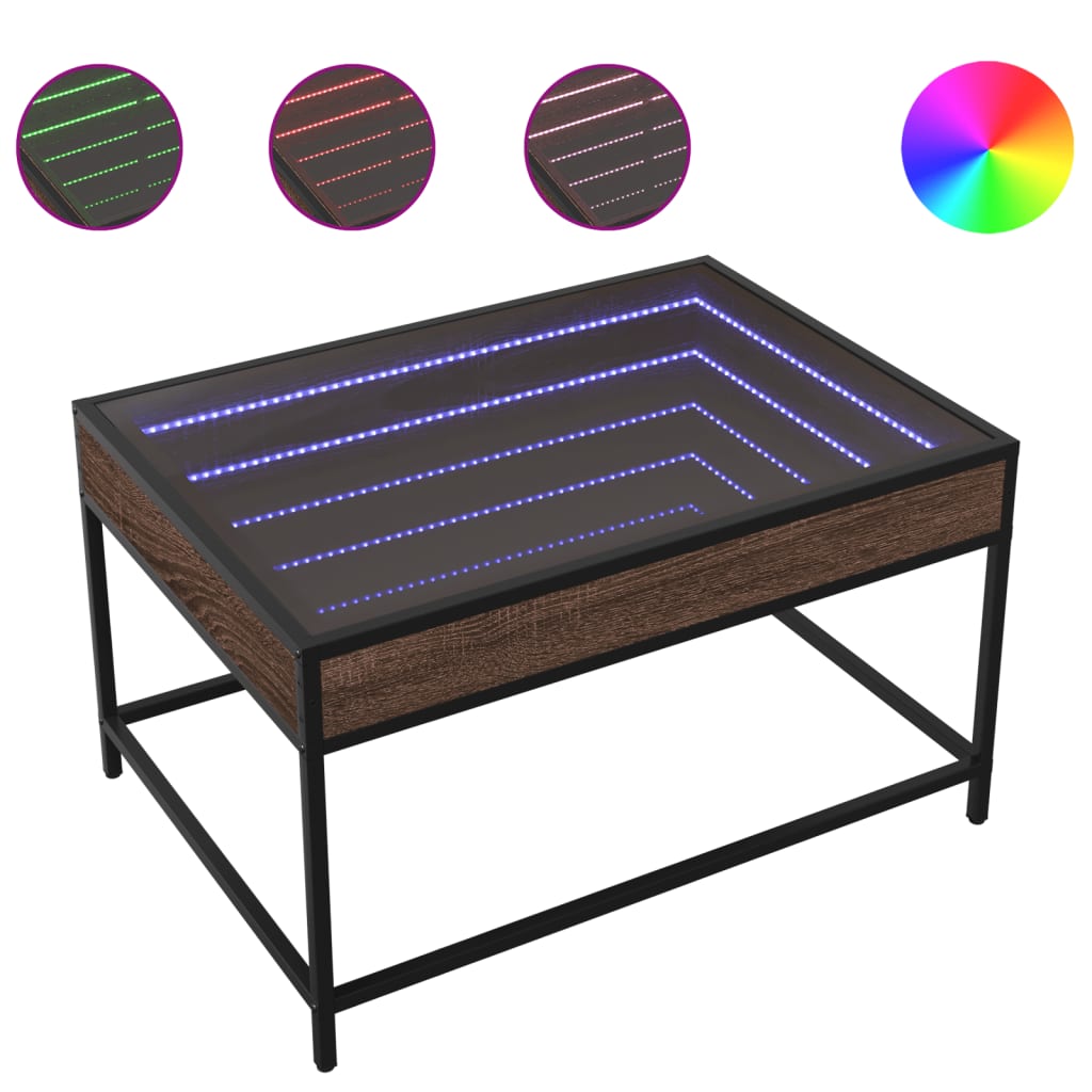 Tavolino da Salotto con LED Infinity Rovere Marrone 70x50x41 cm | homemem39