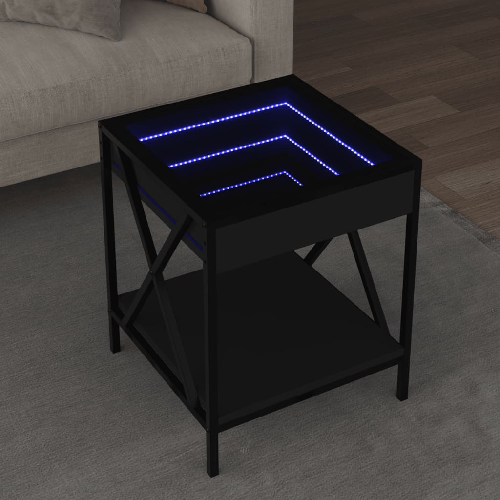 Tavolino da Salotto con LED Infinity Nero 40x40x49 cm