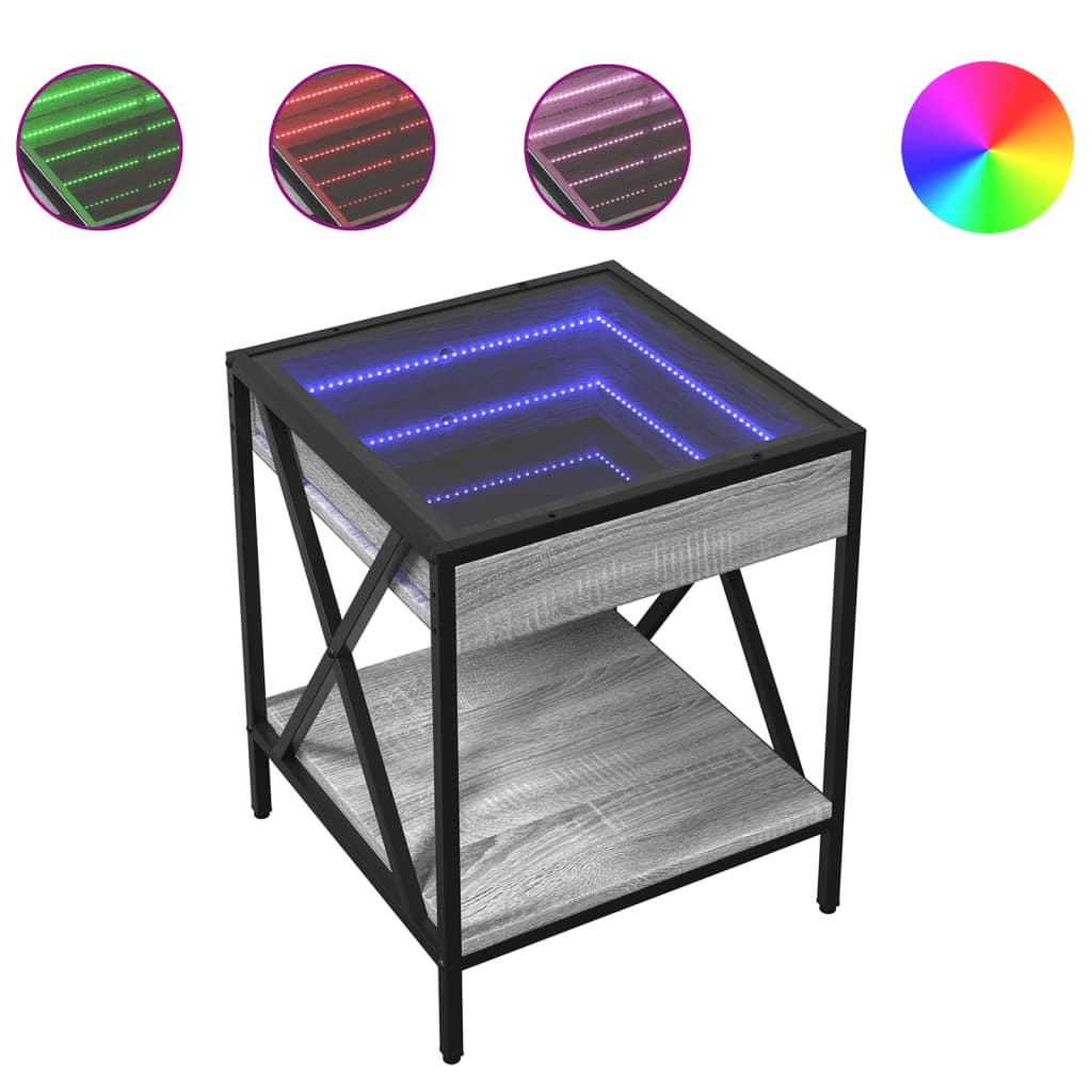 Tavolino da Salotto con LED Infinity Grigio Sonoma 40x40x49 cm | homemem39