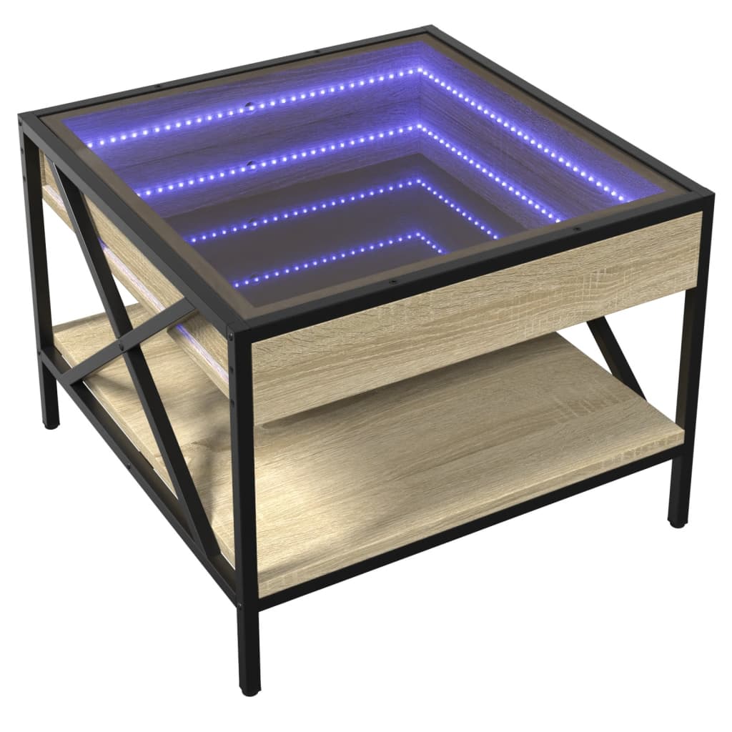 Tavolino da Salotto con LED Infinity Rovere Sonoma 50x50x38 cm | homemem39