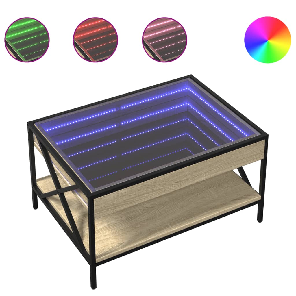Tavolino da Salotto con LED Infinity Rovere Sonoma 70x50x38 cm