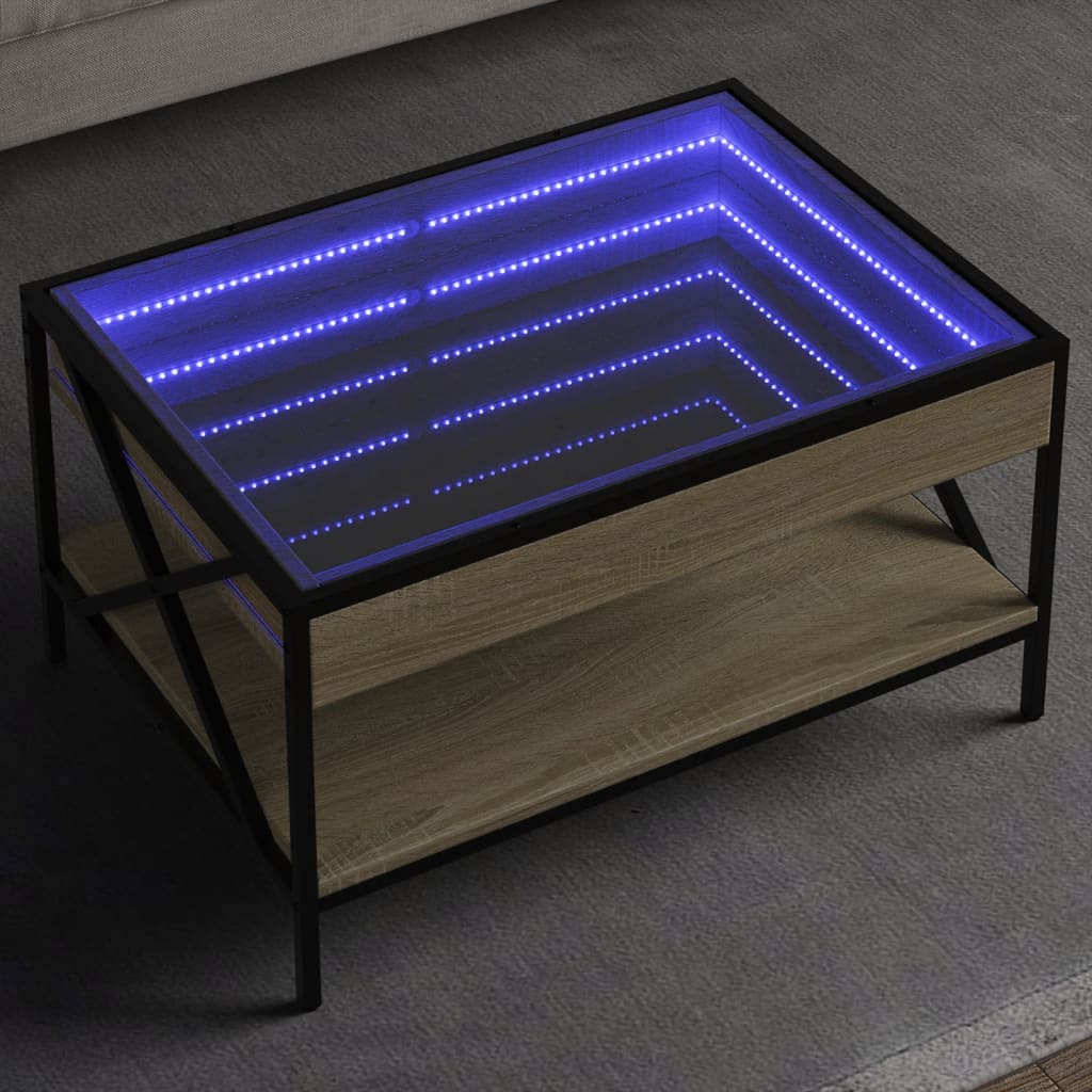 Tavolino da Salotto con LED Infinity Rovere Sonoma 70x50x38 cm