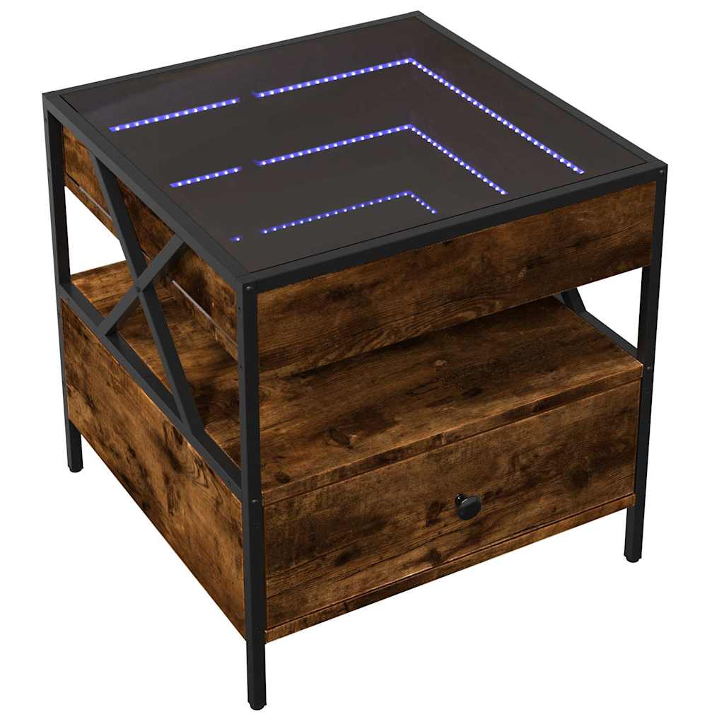 Tavolino da Salotto con LED Infinity Rovere Fumo 50x50x51 cm | homemem39