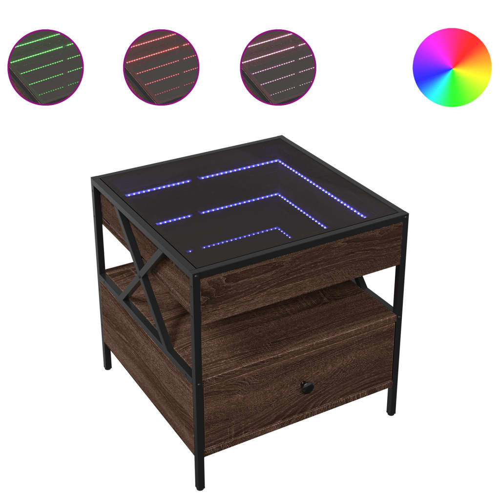 Tavolino da Salotto con LED Infinity Rovere Marrone 50x50x51 cm | homemem39