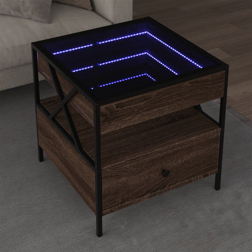 Tavolino da Salotto con LED Infinity Rovere Marrone 50x50x51 cm | homemem39