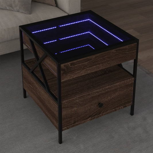 Tavolino da Salotto con LED Infinity Rovere Marrone 50x50x51 cm | homemem39
