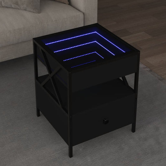 Tavolino da Salotto con LED Infinity Nero 40x40x51 cm