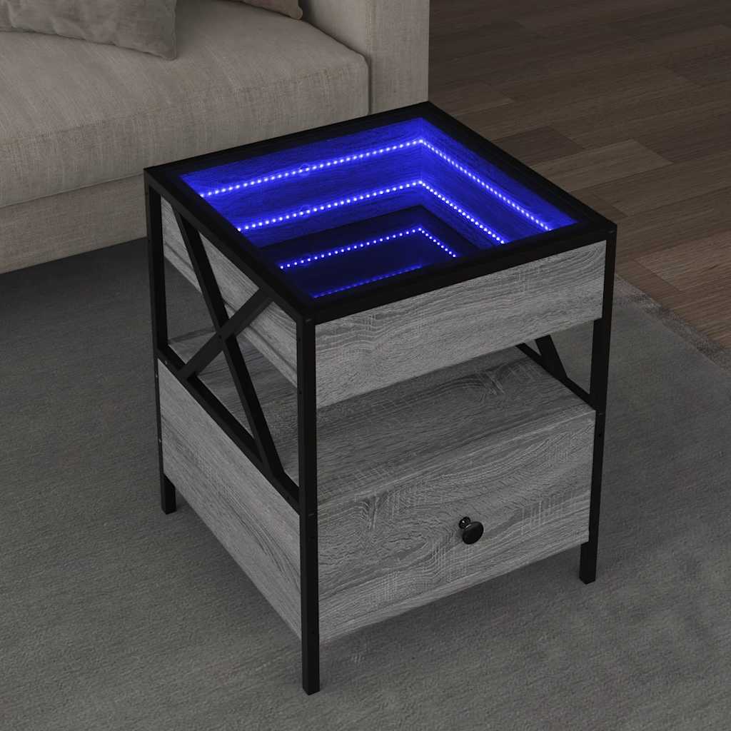 Tavolino da Salotto con LED Infinity Grigio Sonoma 40x40x51 cm