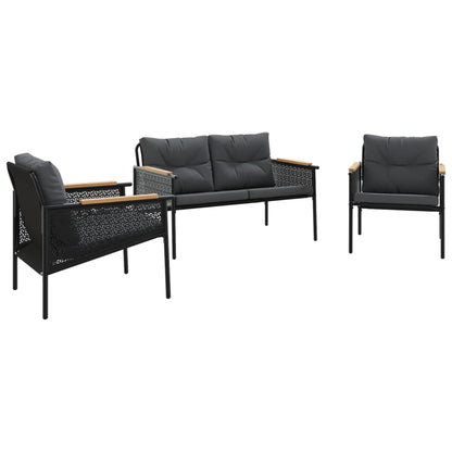 Set Mobili da Balcone 3 pz con Cuscini Nero in Acciaio | homemem39