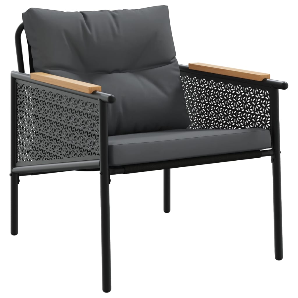 Set Mobili da Balcone 3 pz con Cuscini Nero in Acciaio | homemem39