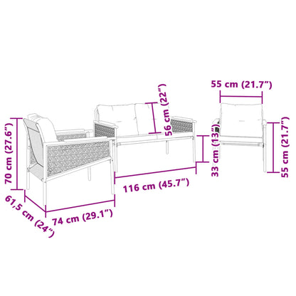Set Mobili da Balcone 3 pz con Cuscini Nero in Acciaio | homemem39