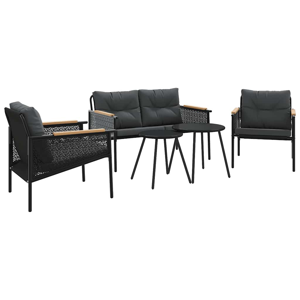 Set Mobili da Balcone 5 pz con Cuscini Nero in Acciaio | homemem39