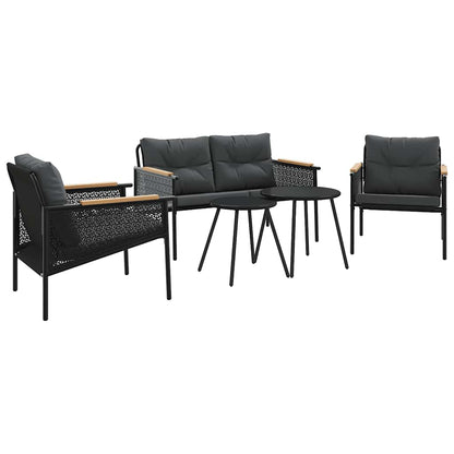 Set Mobili da Balcone 5 pz con Cuscini Nero in Acciaio | homemem39