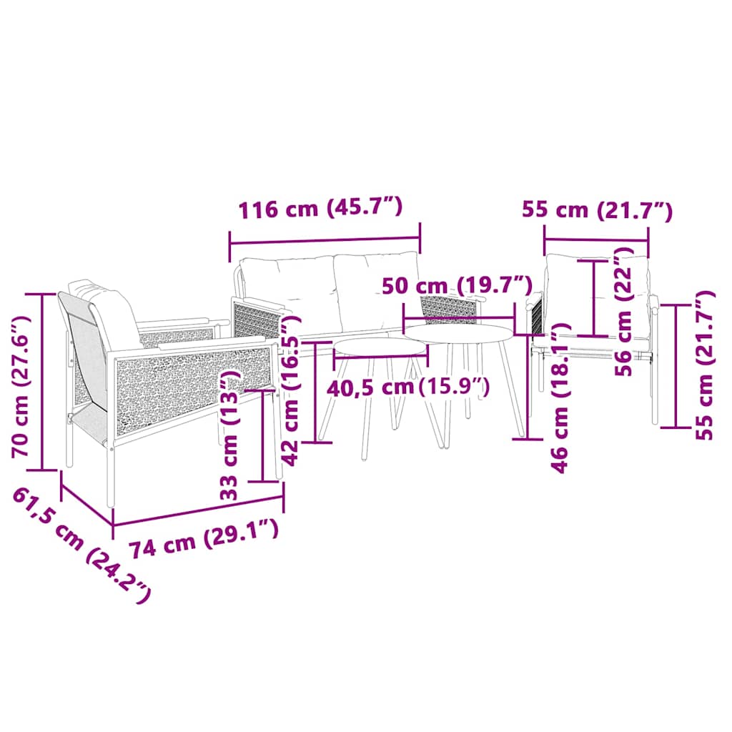 Set Mobili da Balcone 5 pz con Cuscini Nero in Acciaio | homemem39