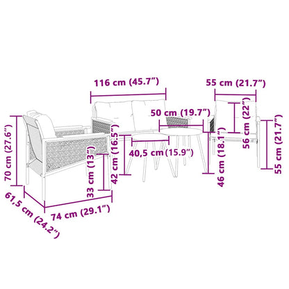 Set Mobili da Balcone 5 pz con Cuscini Nero in Acciaio | homemem39