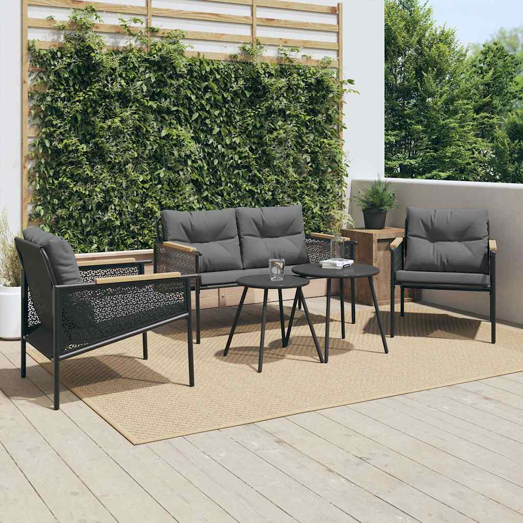 Set Mobili da Balcone 5 pz con Cuscini Nero in Acciaio - homemem39