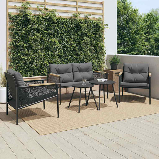 Set Mobili da Balcone 5 pz con Cuscini Nero in Acciaio - homemem39