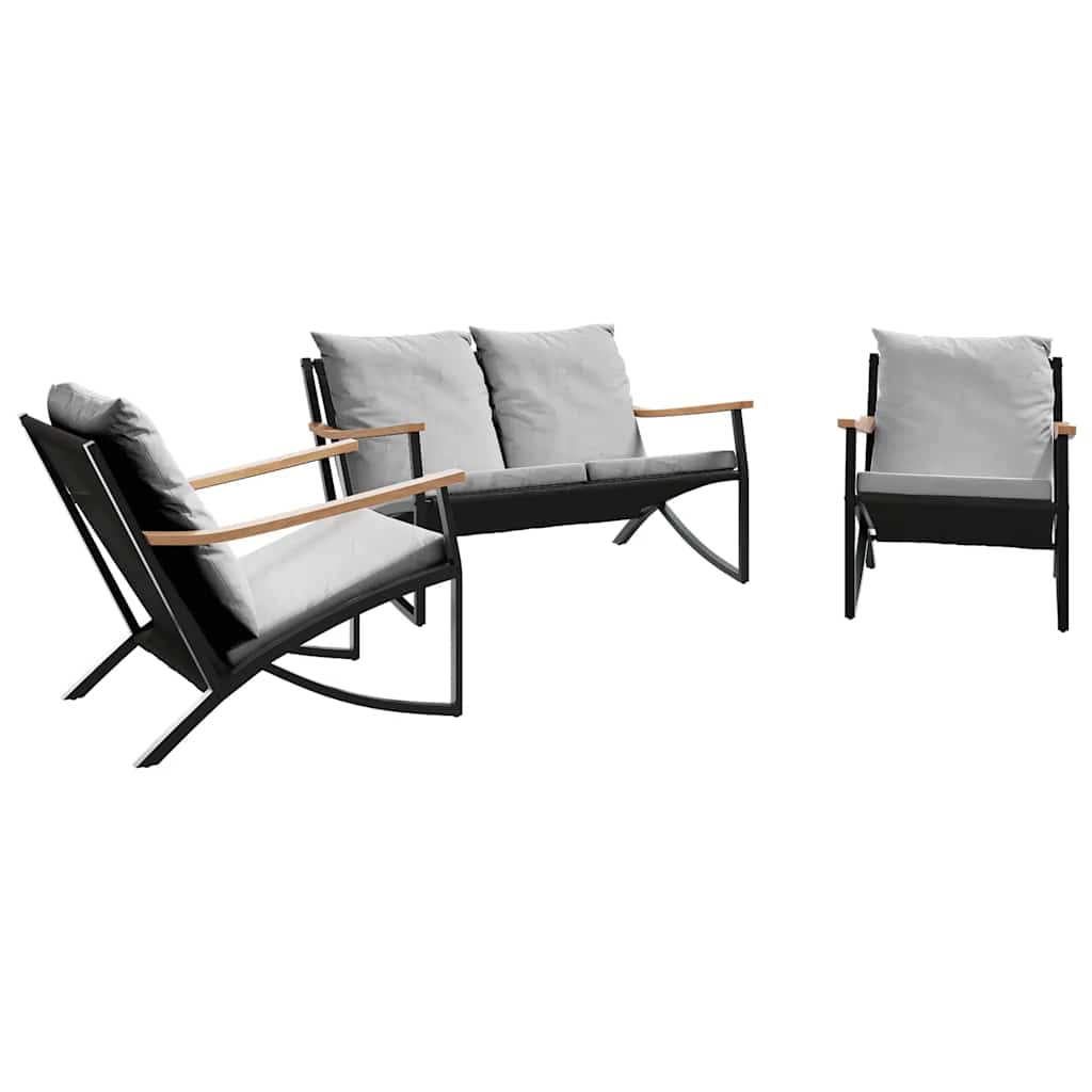 Set Mobili da Balcone 3 pz con Cuscini Nero in Acciaio | homemem39