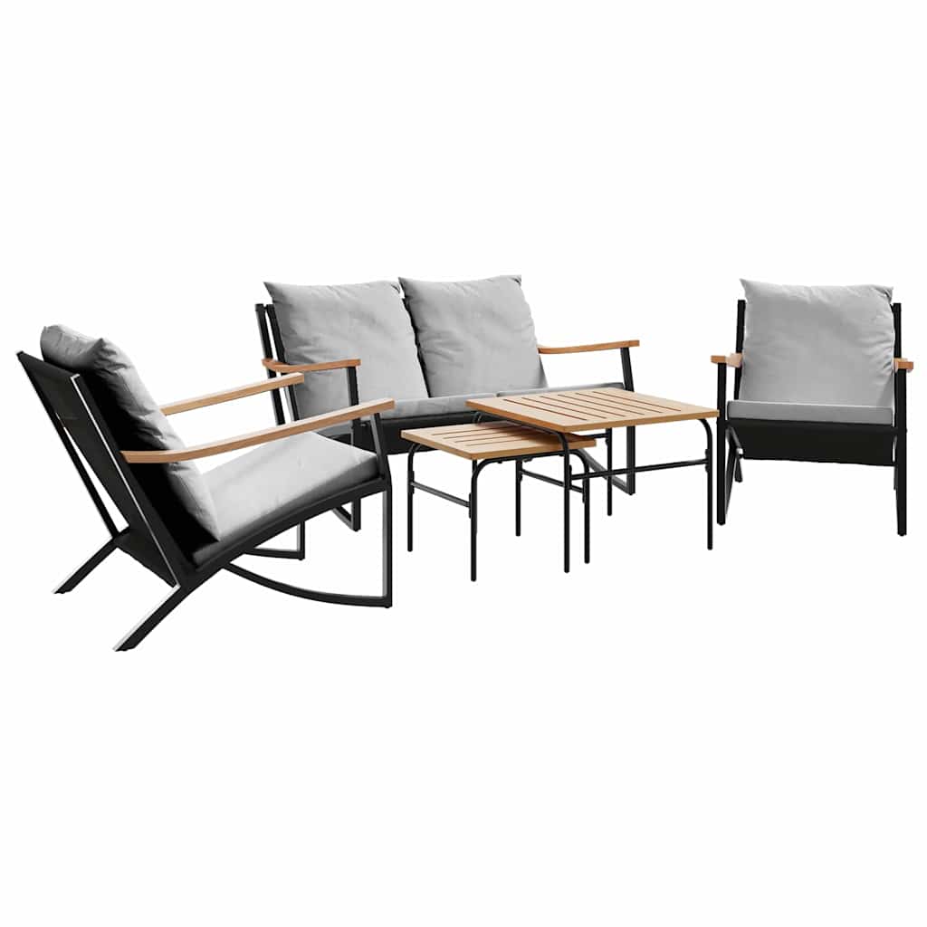 Set Mobili da Balcone 5 pz con Cuscini Nero in Acciaio | homemem39
