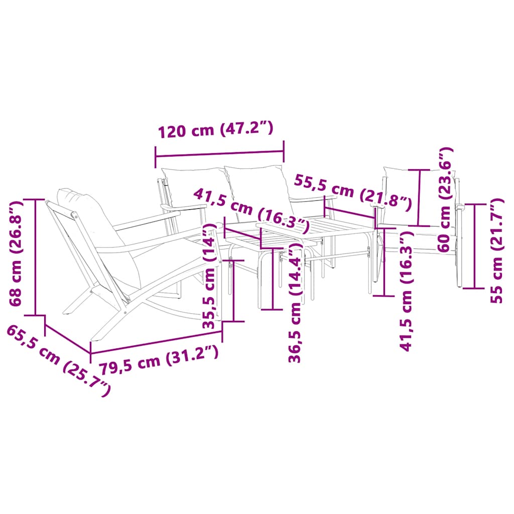 Set Mobili da Balcone 5 pz con Cuscini Nero in Acciaio | homemem39