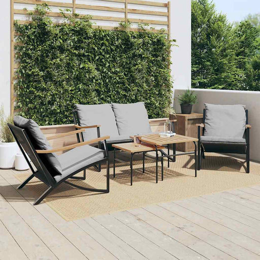 Set Mobili da Balcone 5 pz con Cuscini Nero in Acciaio - homemem39