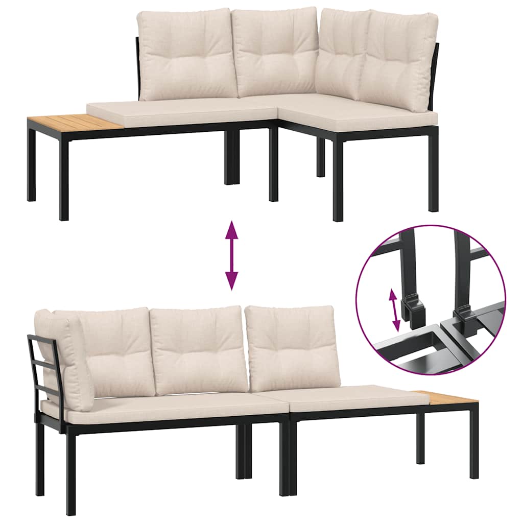 Set Panche Giardino Cuscini 4pz Nero Acciaio Verniciato Polvere - homemem39