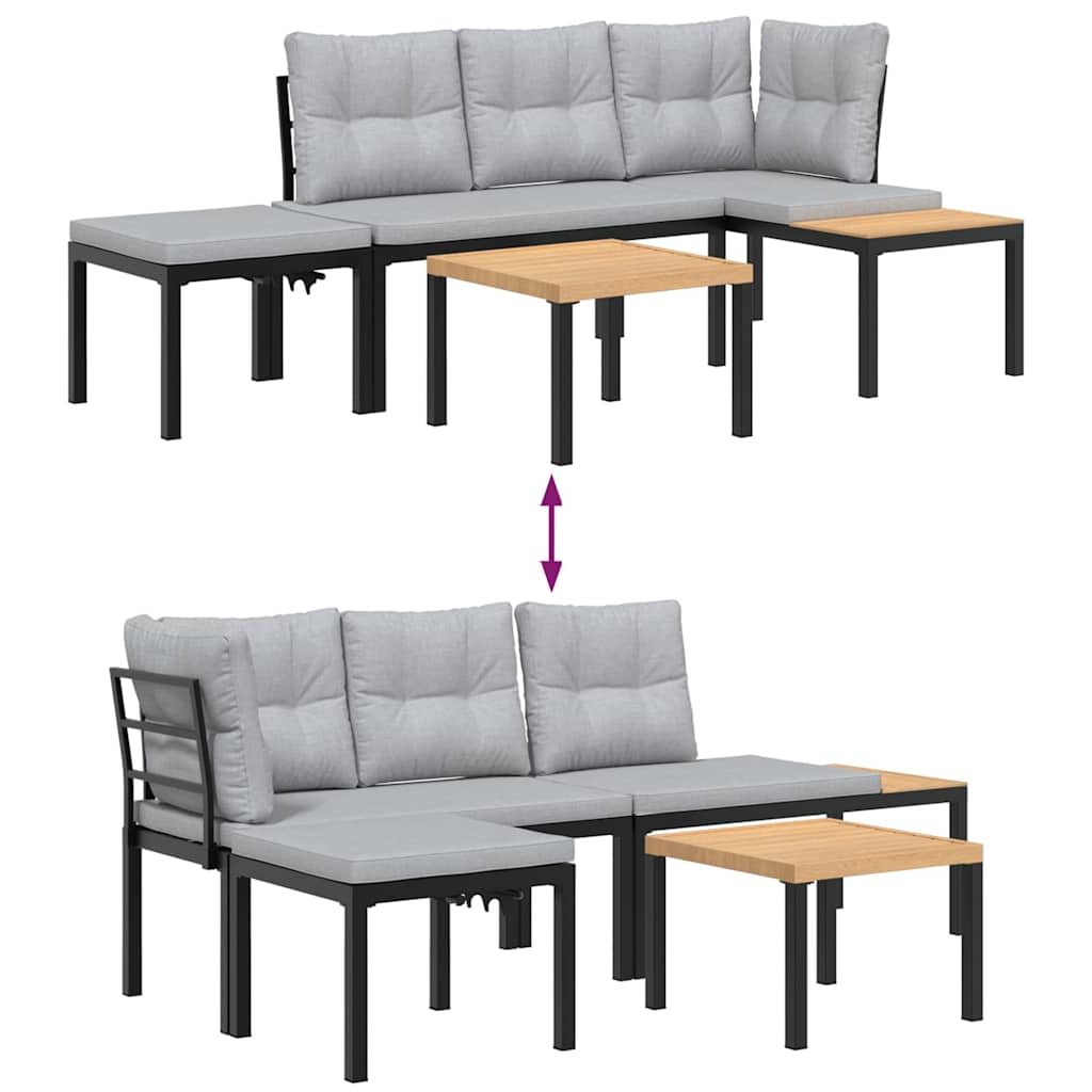 Set Panche Giardino Cuscini 4pz Nero Acciaio Verniciato Polvere - homemem39