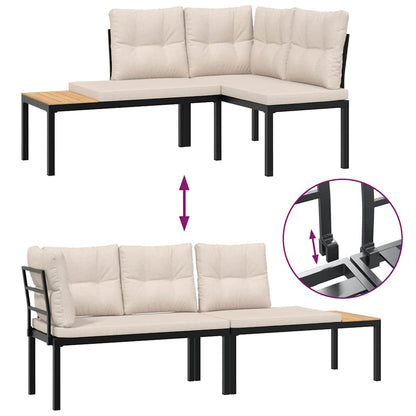 Set Panche Giardino Cuscini 3pz Nero Acciaio Verniciato Polvere - homemem39